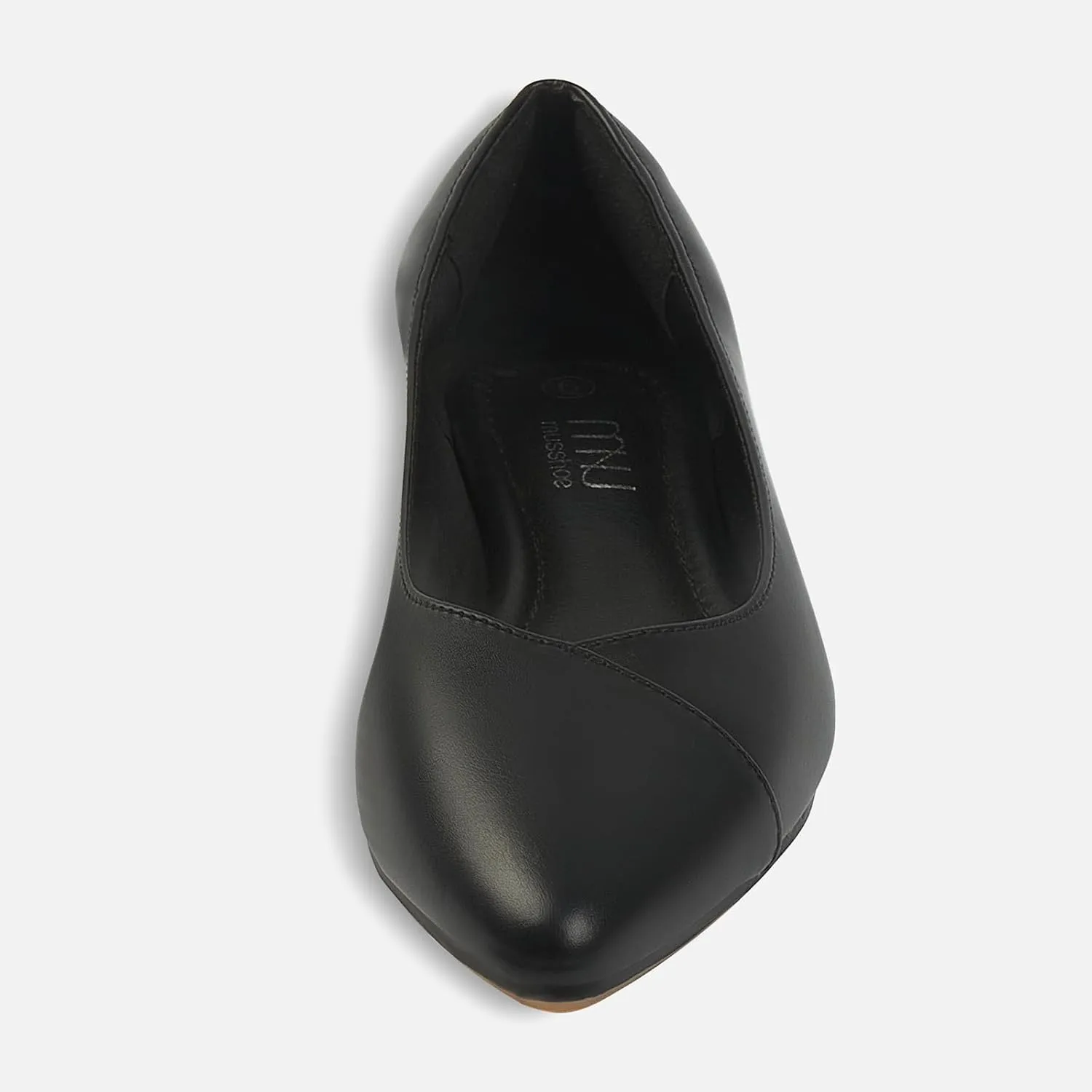 MUSSHOE Womens Ballet Flat Shoes Comfortable Pointed Toe Slip on Black Shoes for Woman Classic Soft Shoes