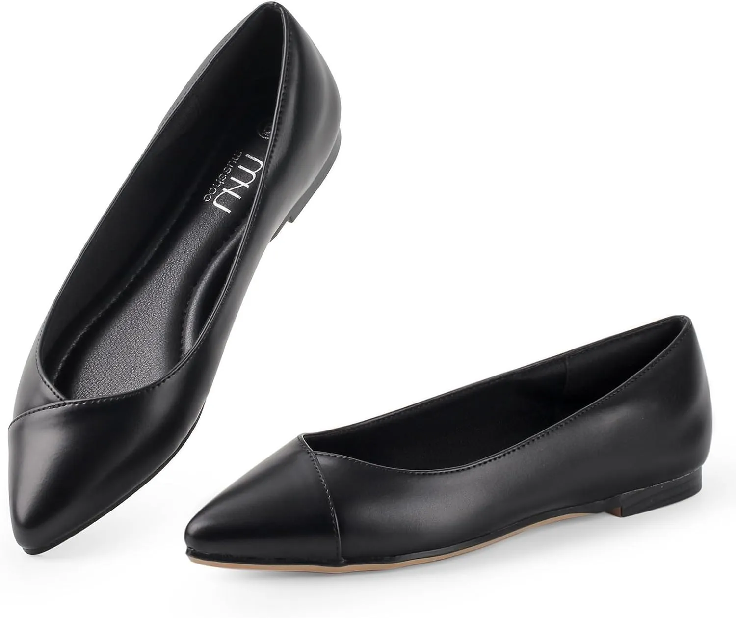 MUSSHOE Womens Ballet Flat Shoes Comfortable Pointed Toe Slip on Black Shoes for Woman Classic Soft Shoes