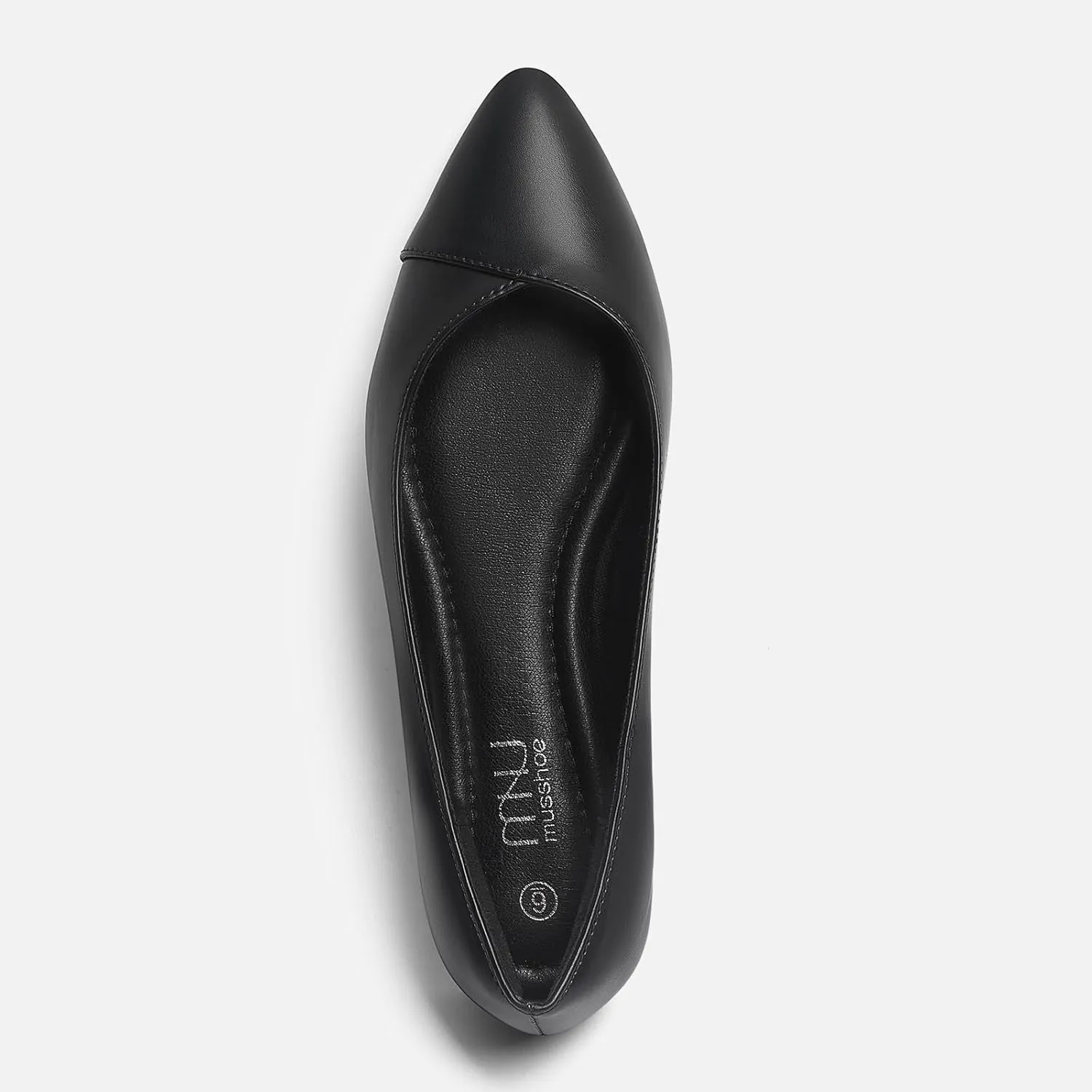 MUSSHOE Womens Ballet Flat Shoes Comfortable Pointed Toe Slip on Black Shoes for Woman Classic Soft Shoes