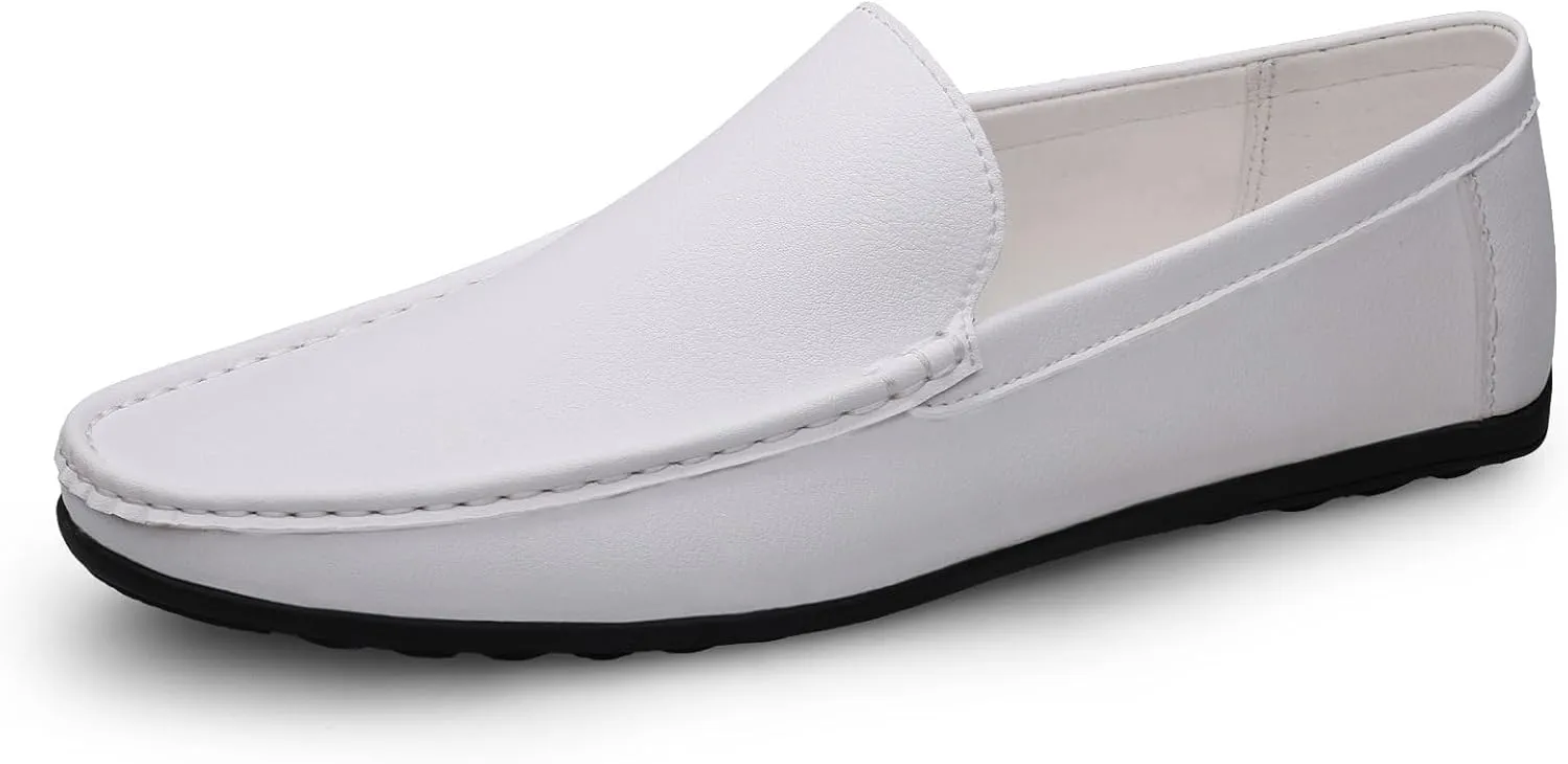 New Loafers for Men Round Toe Vegan Leather Solid Color Flat Heel Comfortable Lightweight Prom Slip-ons