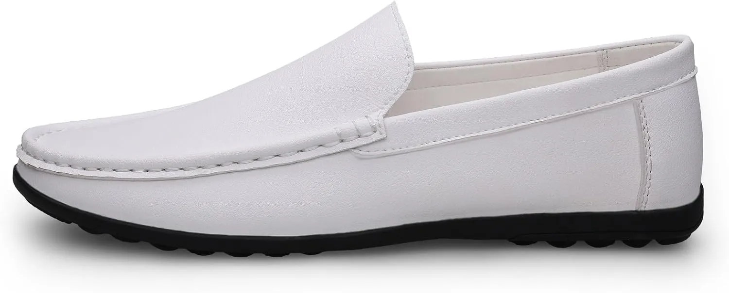 New Loafers for Men Round Toe Vegan Leather Solid Color Flat Heel Comfortable Lightweight Prom Slip-ons