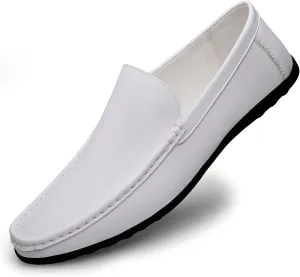 New Loafers for Men Round Toe Vegan Leather Solid Color Flat Heel Comfortable Lightweight Prom Slip-ons