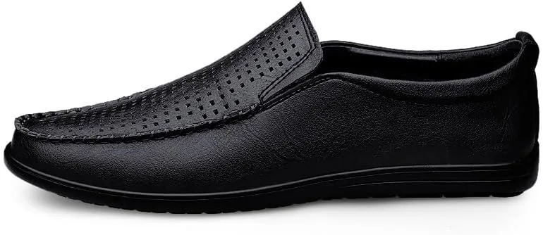 New Men's Loafers Round Toe Vegan Leather Breathable Loafer Shoes Flat Heel Lightweight Comfortable Party Wedding Slip-on