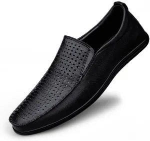New Men's Loafers Round Toe Vegan Leather Breathable Loafer Shoes Flat Heel Lightweight Comfortable Party Wedding Slip-on