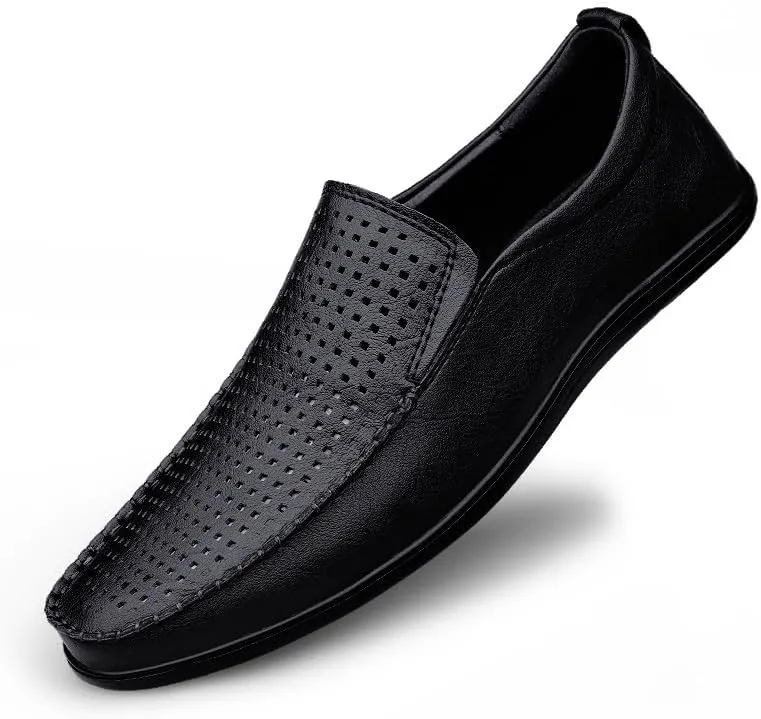 New Men's Loafers Round Toe Vegan Leather Breathable Loafer Shoes Flat Heel Lightweight Comfortable Party Wedding Slip-on