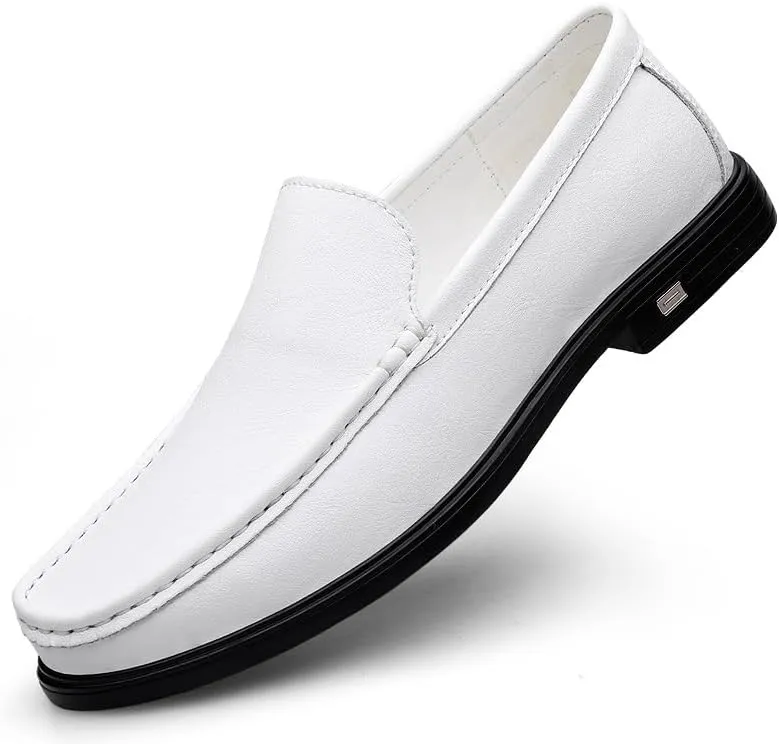 New Mens Loafers Shoe Round Toe Solid Color Vegan Leather Loafer Shoes Lightweight Flat Heel Resistant Classic Walking Slip On