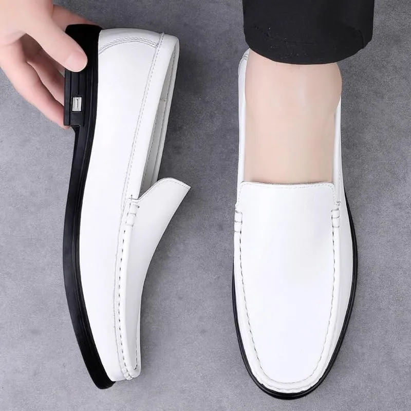 New Mens Loafers Shoe Round Toe Solid Color Vegan Leather Loafer Shoes Lightweight Flat Heel Resistant Classic Walking Slip On