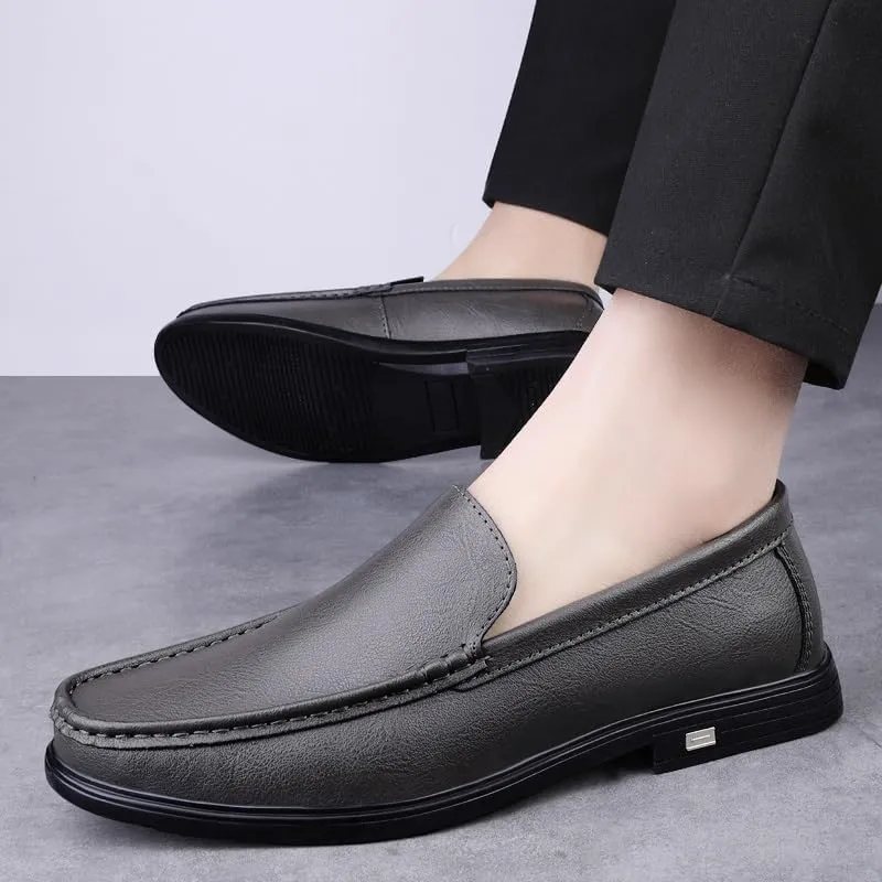 New Mens Loafers Shoe Round Toe Solid Color Vegan Leather Loafer Shoes Lightweight Flat Heel Resistant Classic Walking Slip On