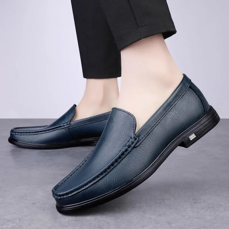 New Mens Loafers Shoe Round Toe Solid Color Vegan Leather Loafer Shoes Lightweight Flat Heel Resistant Classic Walking Slip On