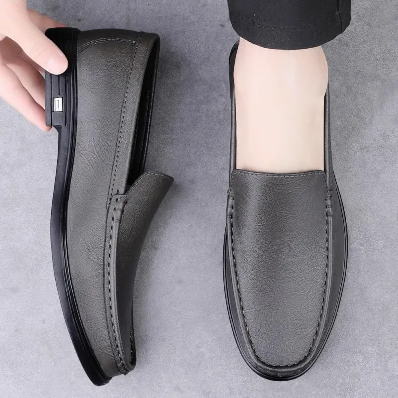 New Mens Loafers Shoe Round Toe Solid Color Vegan Leather Loafer Shoes Lightweight Flat Heel Resistant Classic Walking Slip On