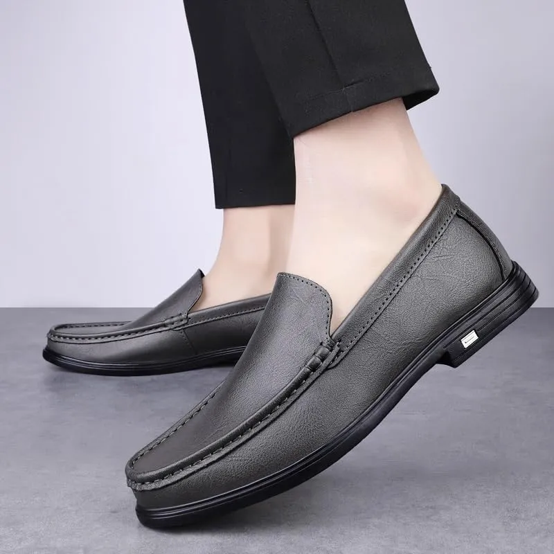 New Mens Loafers Shoe Round Toe Solid Color Vegan Leather Loafer Shoes Lightweight Flat Heel Resistant Classic Walking Slip On