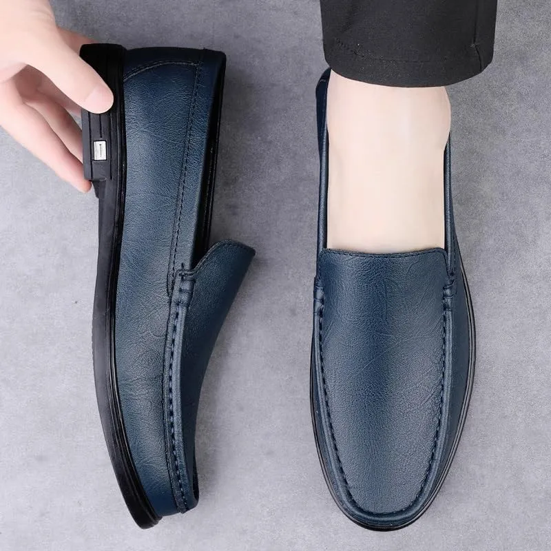 New Mens Loafers Shoe Round Toe Solid Color Vegan Leather Loafer Shoes Lightweight Flat Heel Resistant Classic Walking Slip On