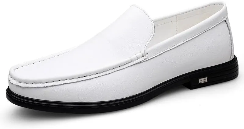 New Mens Loafers Shoe Round Toe Solid Color Vegan Leather Loafer Shoes Lightweight Flat Heel Resistant Classic Walking Slip On