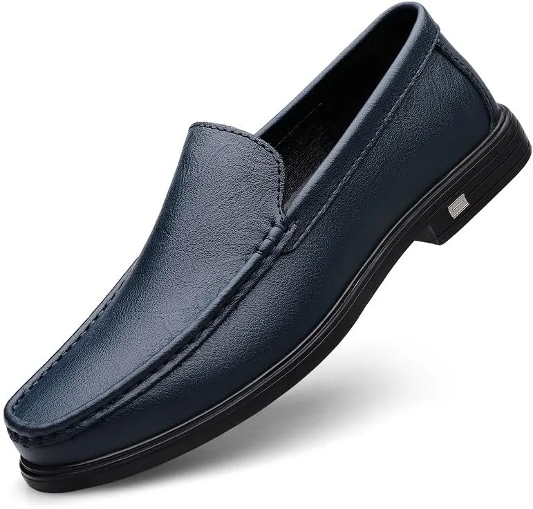 New Mens Loafers Shoe Round Toe Solid Color Vegan Leather Loafer Shoes Lightweight Flat Heel Resistant Classic Walking Slip On