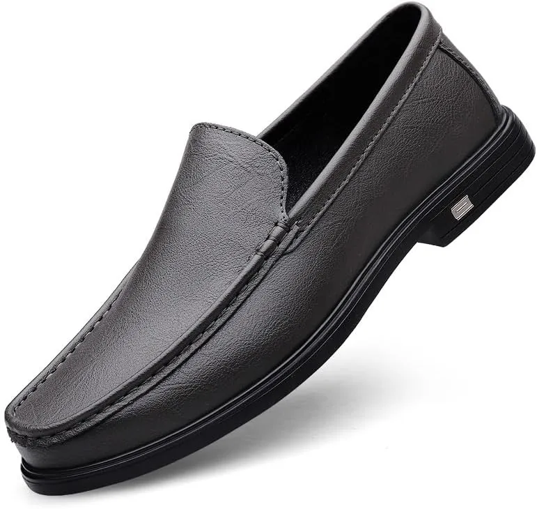 New Mens Loafers Shoe Round Toe Solid Color Vegan Leather Loafer Shoes Lightweight Flat Heel Resistant Classic Walking Slip On