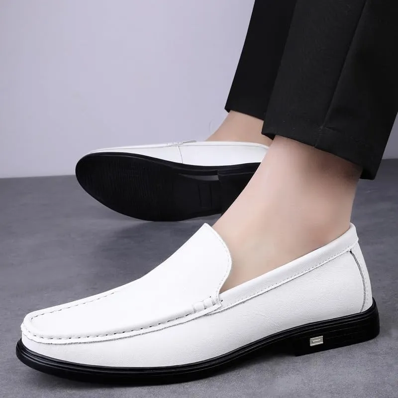 New Mens Loafers Shoe Round Toe Solid Color Vegan Leather Loafer Shoes Lightweight Flat Heel Resistant Classic Walking Slip On