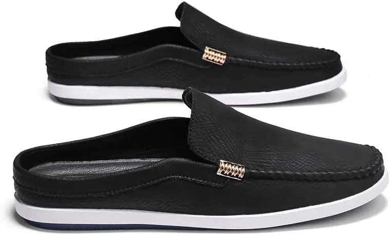 New Men's Loafers Shoes Round Toe Vegan Leather Half Loafers Shoes Flat Heel Flexible Anti-Slip Casual Party Slip-ons