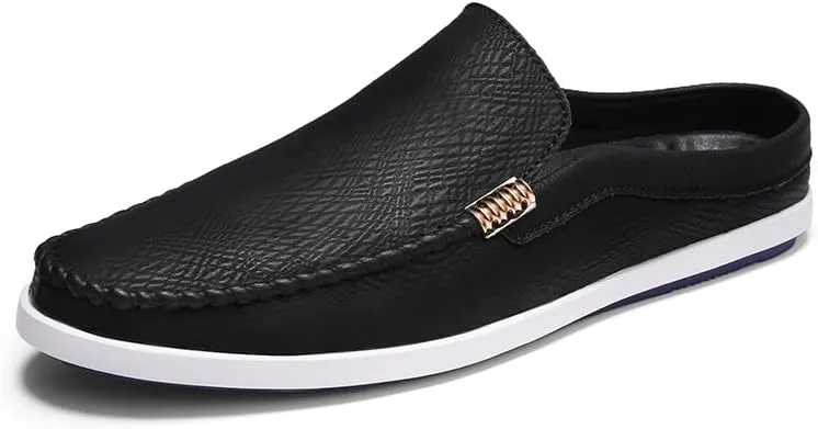 New Men's Loafers Shoes Round Toe Vegan Leather Half Loafers Shoes Flat Heel Flexible Anti-Slip Casual Party Slip-ons
