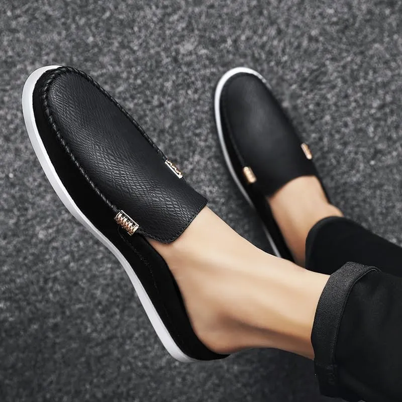 New Men's Loafers Shoes Round Toe Vegan Leather Half Loafers Shoes Flat Heel Flexible Anti-Slip Casual Party Slip-ons