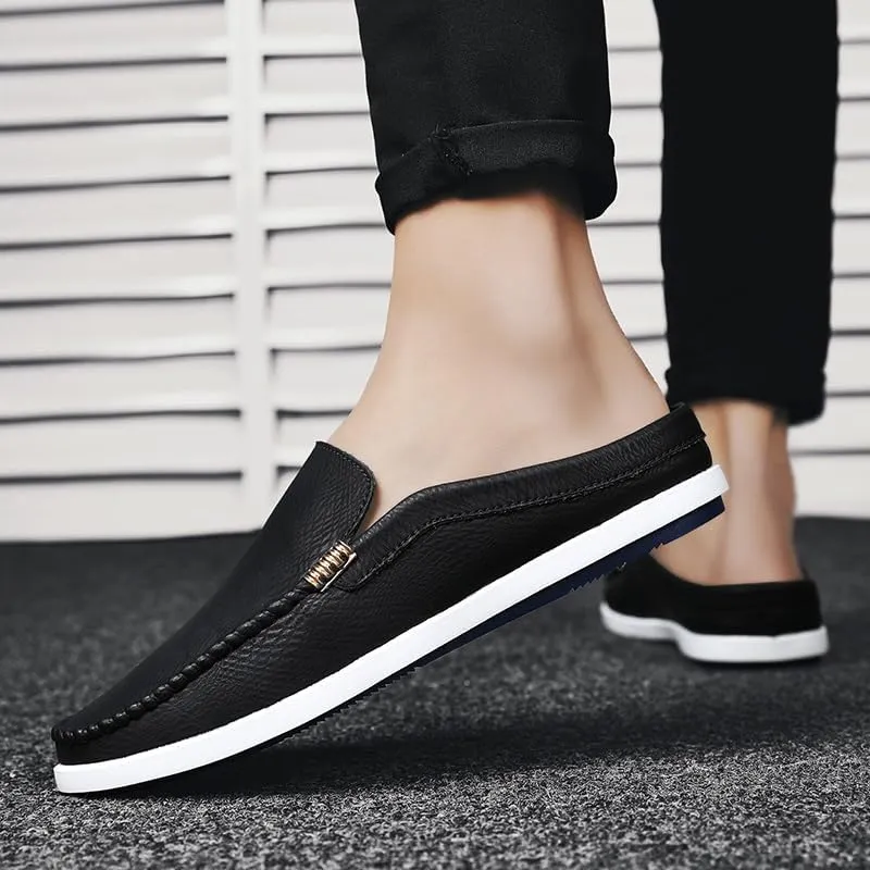 New Men's Loafers Shoes Round Toe Vegan Leather Half Loafers Shoes Flat Heel Flexible Anti-Slip Casual Party Slip-ons