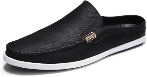 New Men's Loafers Shoes Round Toe Vegan Leather Half Loafers Shoes Flat Heel Flexible Anti-Slip Casual Party Slip-ons