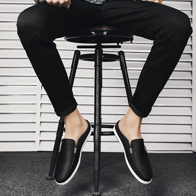 New Men's Loafers Shoes Round Toe Vegan Leather Half Loafers Shoes Flat Heel Flexible Anti-Slip Casual Party Slip-ons
