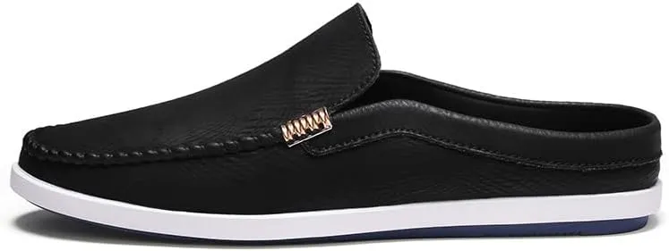 New Men's Loafers Shoes Round Toe Vegan Leather Half Loafers Shoes Flat Heel Flexible Anti-Slip Casual Party Slip-ons