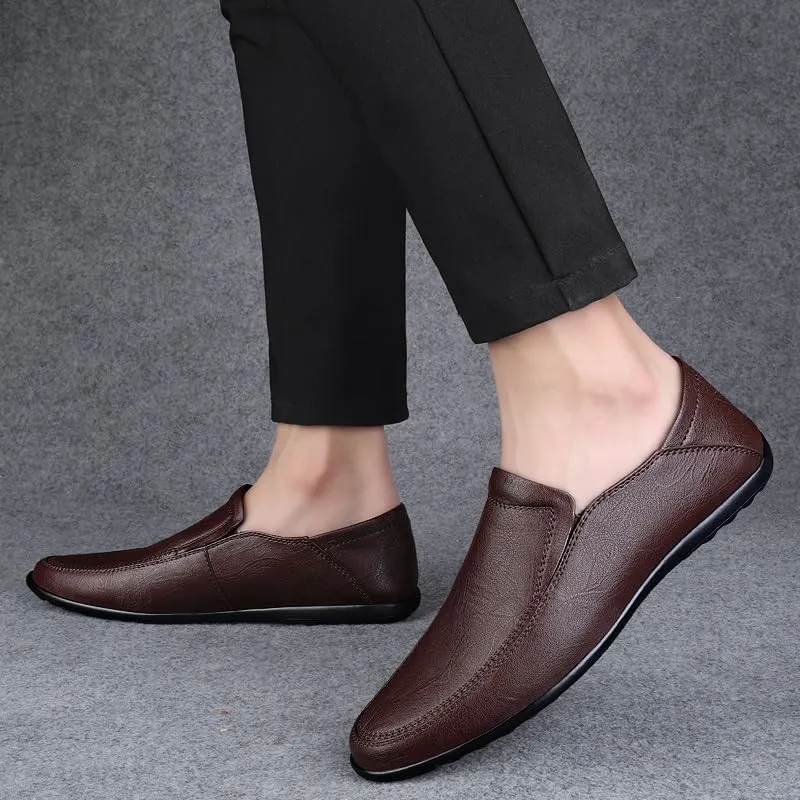 New Men's Loafers Shoes Solid Color Vegan Leather Loafers Lightweight Flat Heel Resistant Wedding Prom Slip On