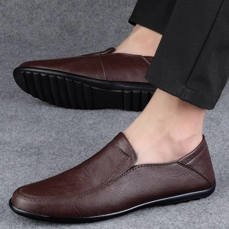 New Men's Loafers Shoes Solid Color Vegan Leather Loafers Lightweight Flat Heel Resistant Wedding Prom Slip On