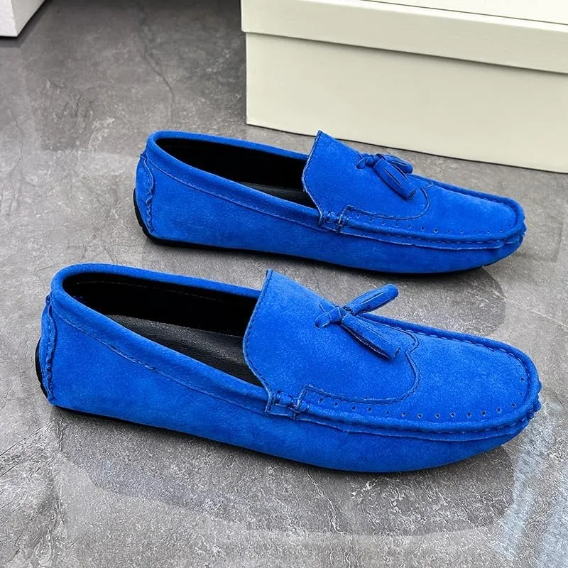 New Men's Loafers Shoes Square Toe Wingtips Suede Vegan Leather with Tassel Resistant Lightweight Flat Heel Classic Slip On