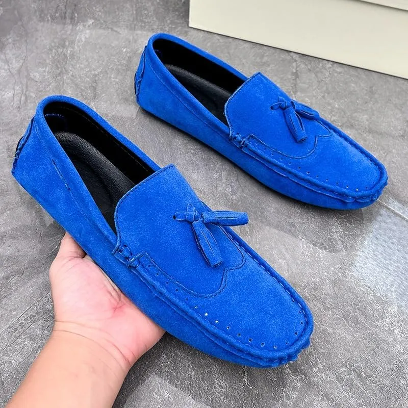 New Men's Loafers Shoes Square Toe Wingtips Suede Vegan Leather with Tassel Resistant Lightweight Flat Heel Classic Slip On