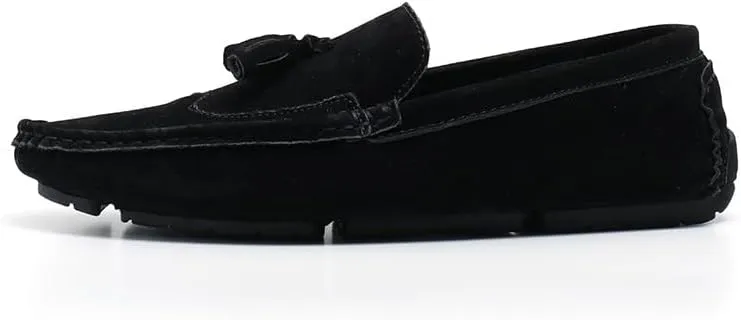 New Men's Loafers Shoes Square Toe Wingtips Suede Vegan Leather with Tassel Resistant Lightweight Flat Heel Classic Slip On