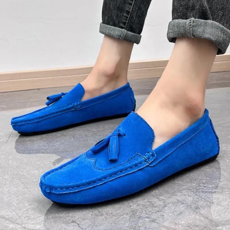 New Men's Loafers Shoes Square Toe Wingtips Suede Vegan Leather with Tassel Resistant Lightweight Flat Heel Classic Slip On