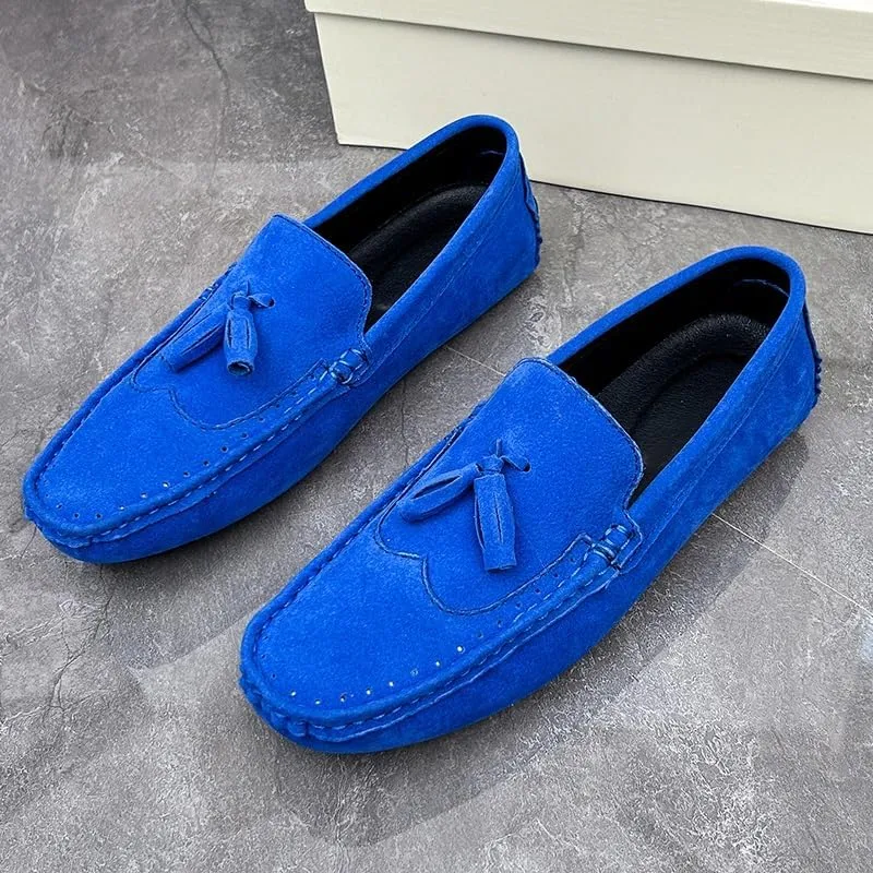 New Men's Loafers Shoes Square Toe Wingtips Suede Vegan Leather with Tassel Resistant Lightweight Flat Heel Classic Slip On