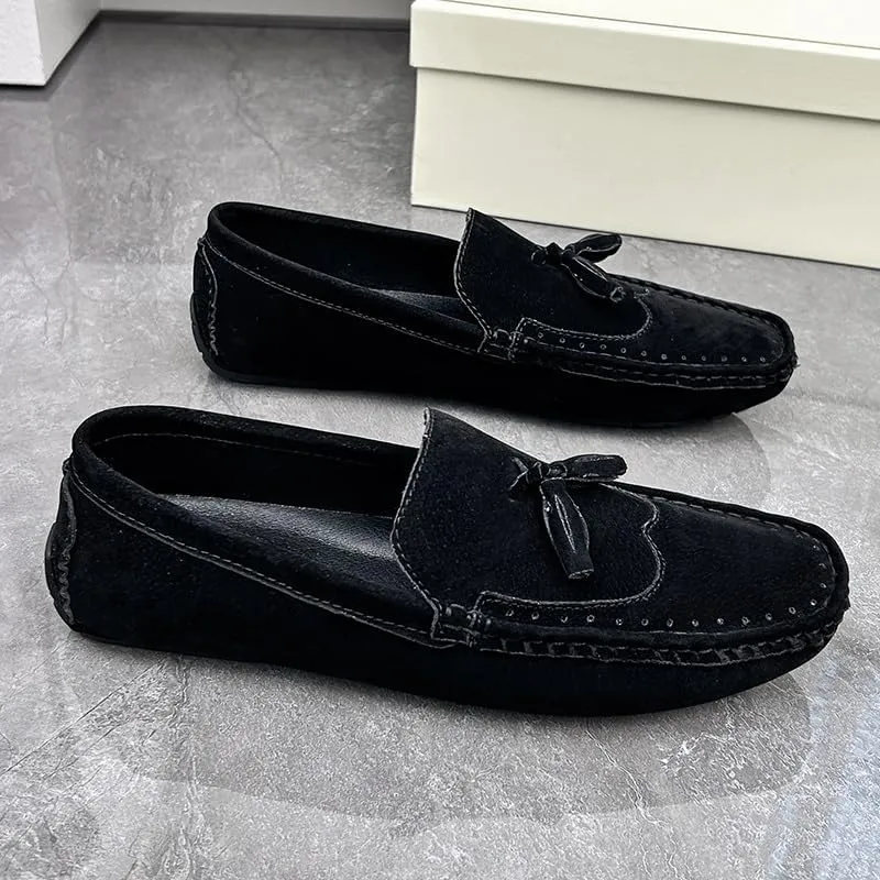 New Men's Loafers Shoes Square Toe Wingtips Suede Vegan Leather with Tassel Resistant Lightweight Flat Heel Classic Slip On