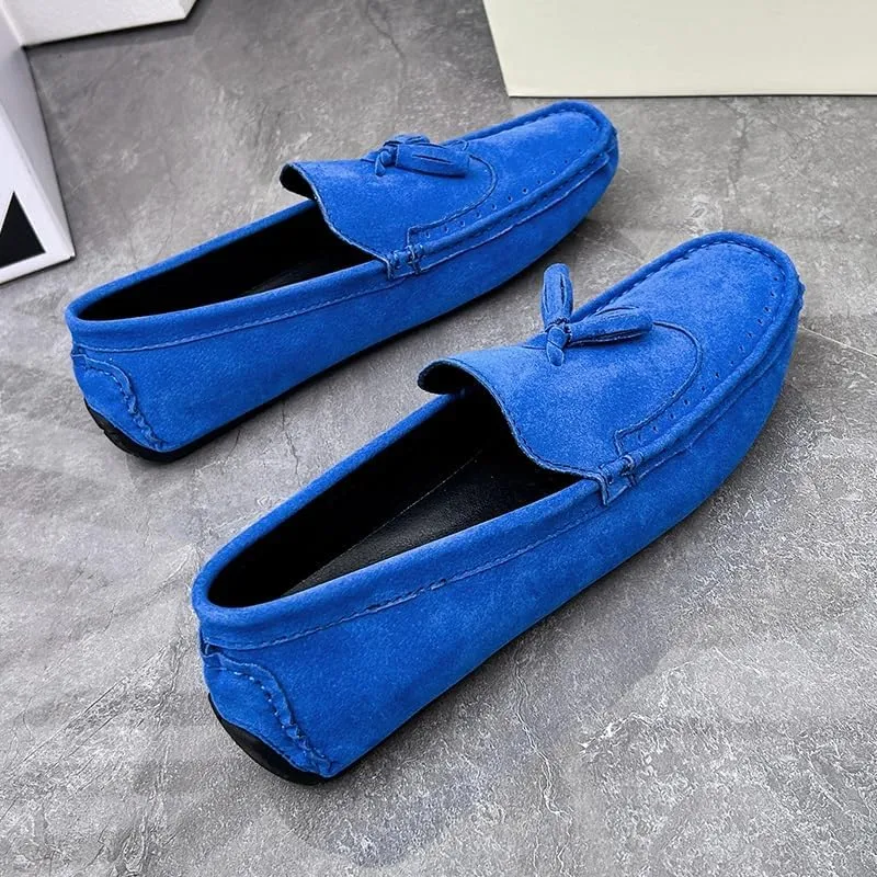 New Men's Loafers Shoes Square Toe Wingtips Suede Vegan Leather with Tassel Resistant Lightweight Flat Heel Classic Slip On