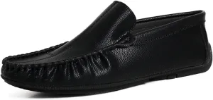 New Men's Loafers Shoes Stitching Details Slip On Moccasins Shoes Vegan Leather Anti-slip Flat Heel Flexible Classic Slip-on
