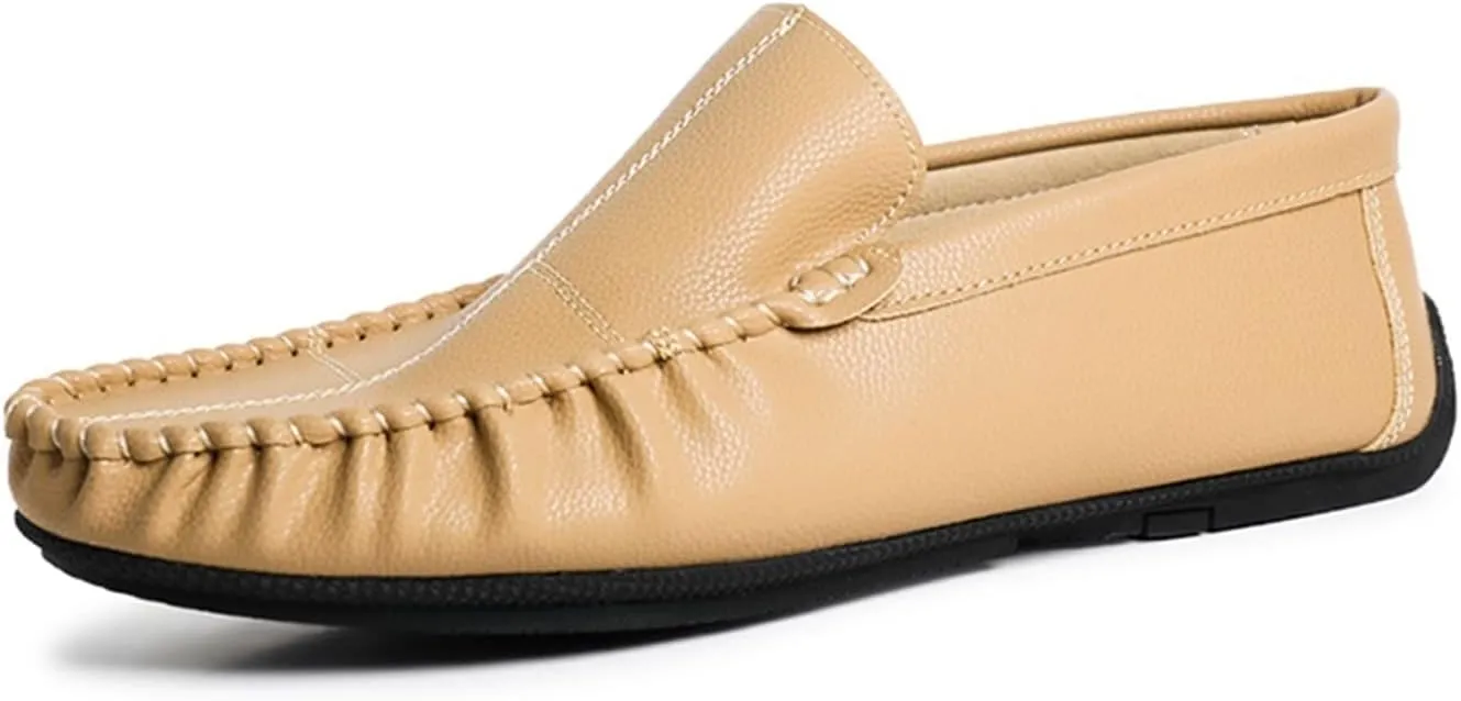 New Men's Loafers Shoes Stitching Details Slip On Moccasins Shoes Vegan Leather Anti-slip Flat Heel Flexible Classic Slip-on