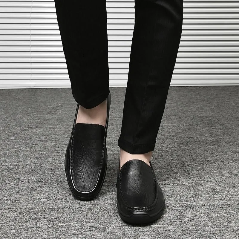 New Mens Loafers Solid Color Round Toe Vegan Leather Loafer Shoes Flexible Lightweight Flat Heel Outdoor Slip-on