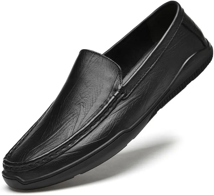 New Mens Loafers Solid Color Round Toe Vegan Leather Loafer Shoes Flexible Lightweight Flat Heel Outdoor Slip-on