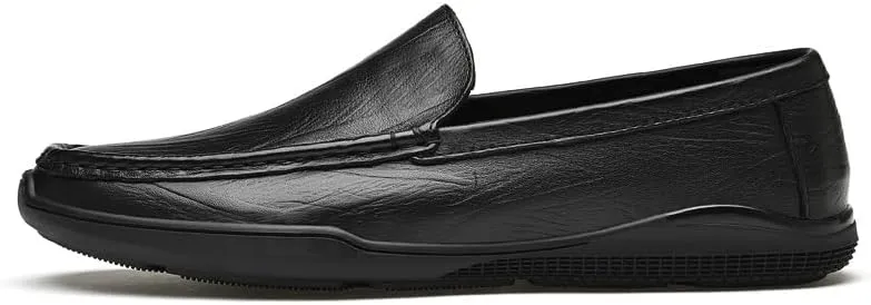 New Mens Loafers Solid Color Round Toe Vegan Leather Loafer Shoes Flexible Lightweight Flat Heel Outdoor Slip-on