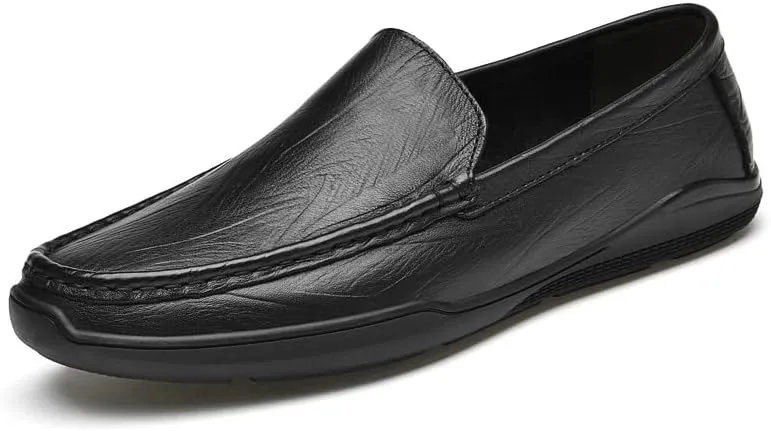 New Mens Loafers Solid Color Round Toe Vegan Leather Loafer Shoes Flexible Lightweight Flat Heel Outdoor Slip-on