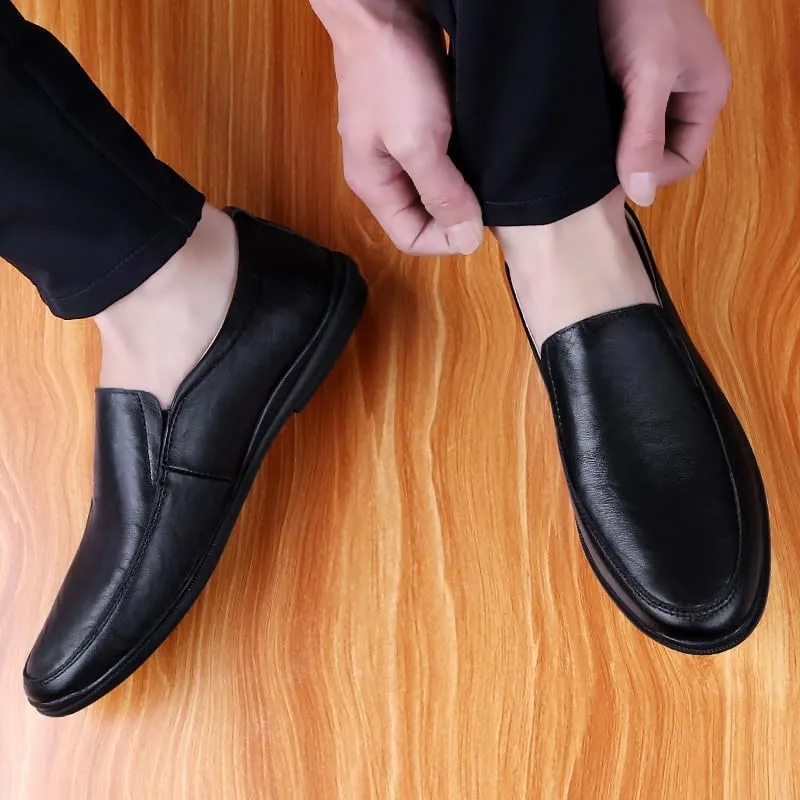 New Mens Loafers Solid Color Round Toe Vegan Leather Loafer Shoes Lightweight Anti-Slip Flat Heel Fashion Slip-on
