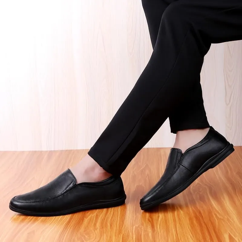 New Mens Loafers Solid Color Round Toe Vegan Leather Loafer Shoes Lightweight Anti-Slip Flat Heel Fashion Slip-on