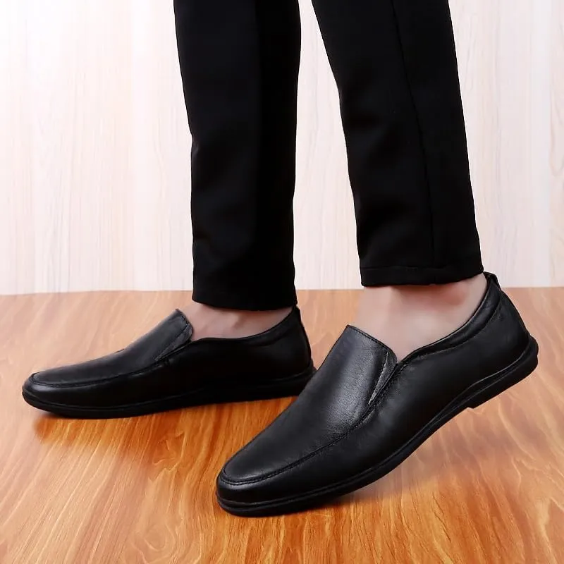 New Mens Loafers Solid Color Round Toe Vegan Leather Loafer Shoes Lightweight Anti-Slip Flat Heel Fashion Slip-on