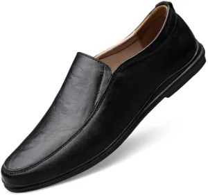 New Mens Loafers Solid Color Round Toe Vegan Leather Loafer Shoes Lightweight Anti-Slip Flat Heel Fashion Slip-on