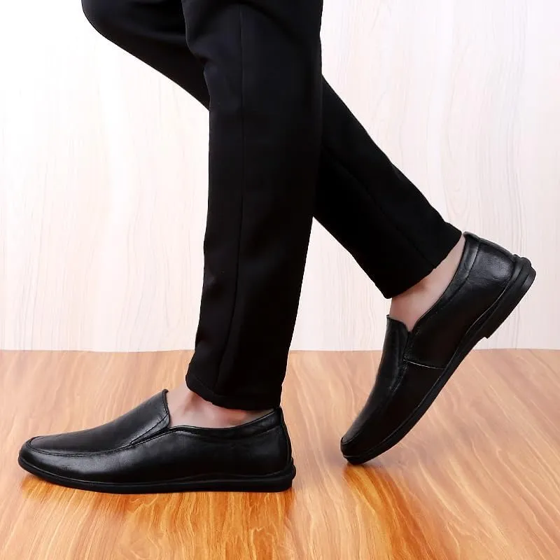 New Mens Loafers Solid Color Round Toe Vegan Leather Loafer Shoes Lightweight Anti-Slip Flat Heel Fashion Slip-on