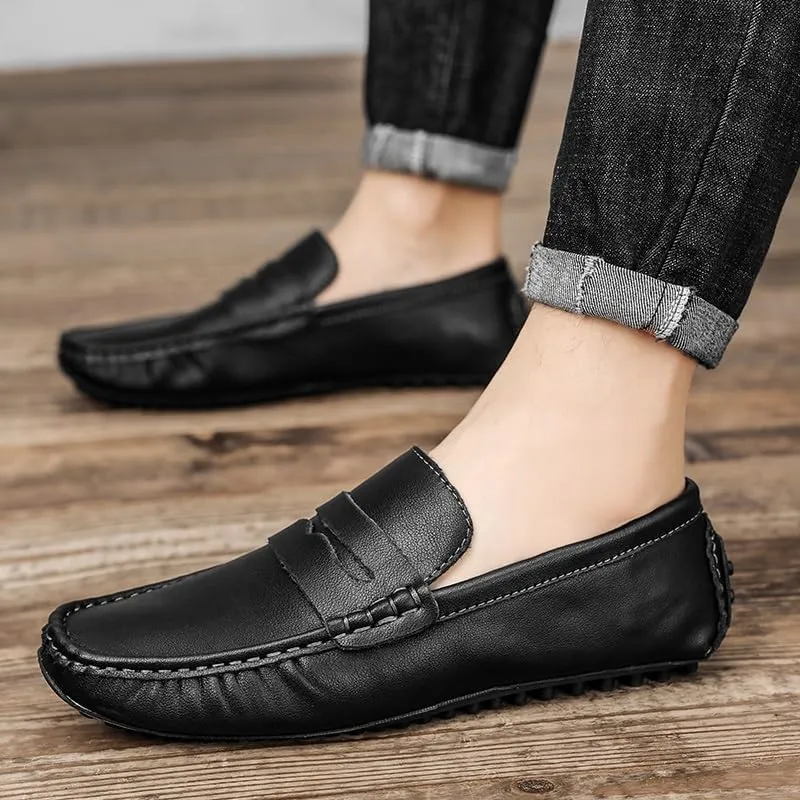 New Shoes Men's Loafers Round Toe Vegan Leather Penny Driving Loafers Comfortable Lightweight Flat Heel Flexible Classic Slip On
