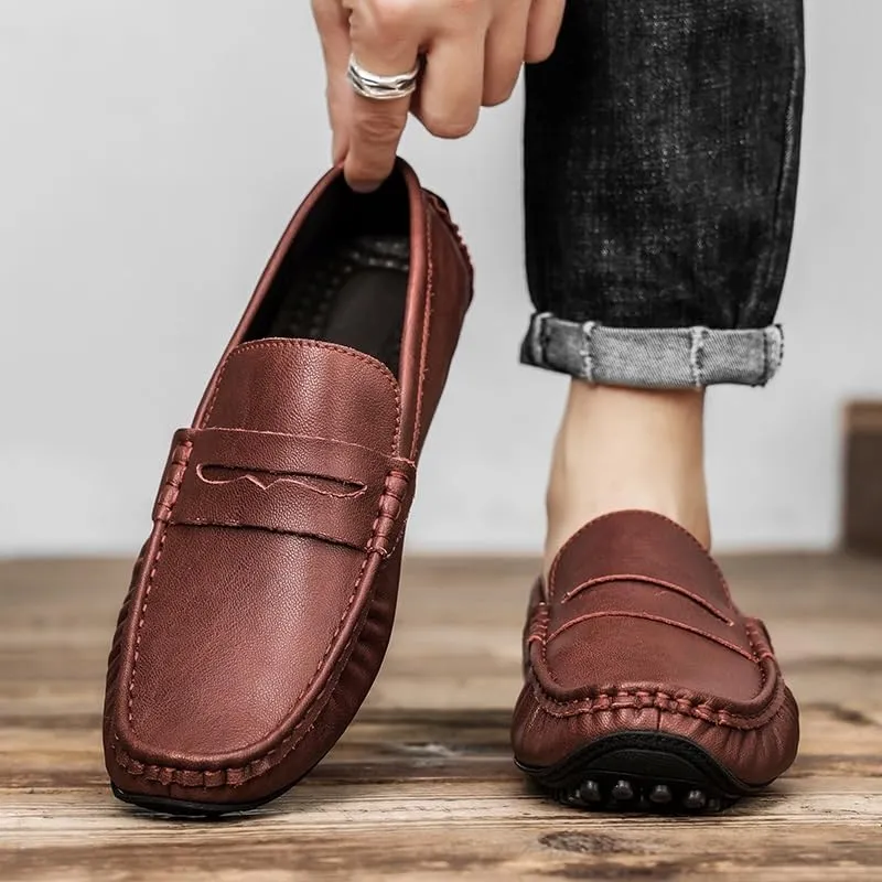 New Shoes Men's Loafers Round Toe Vegan Leather Penny Driving Loafers Comfortable Lightweight Flat Heel Flexible Classic Slip On