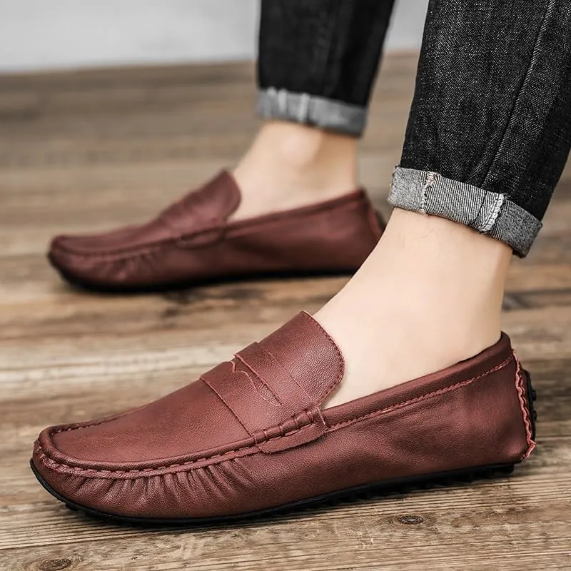 New Shoes Men's Loafers Round Toe Vegan Leather Penny Driving Loafers Comfortable Lightweight Flat Heel Flexible Classic Slip On